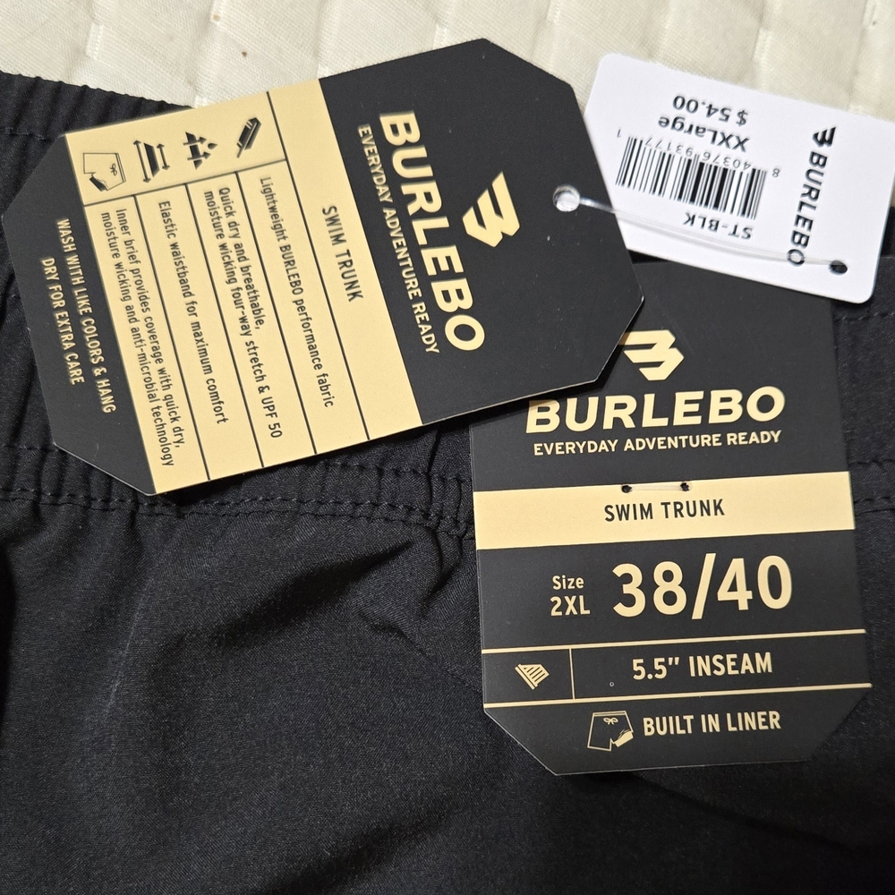 Men's Black Burlebo Lined Swim Shorts NWT - Picture 4 of 10